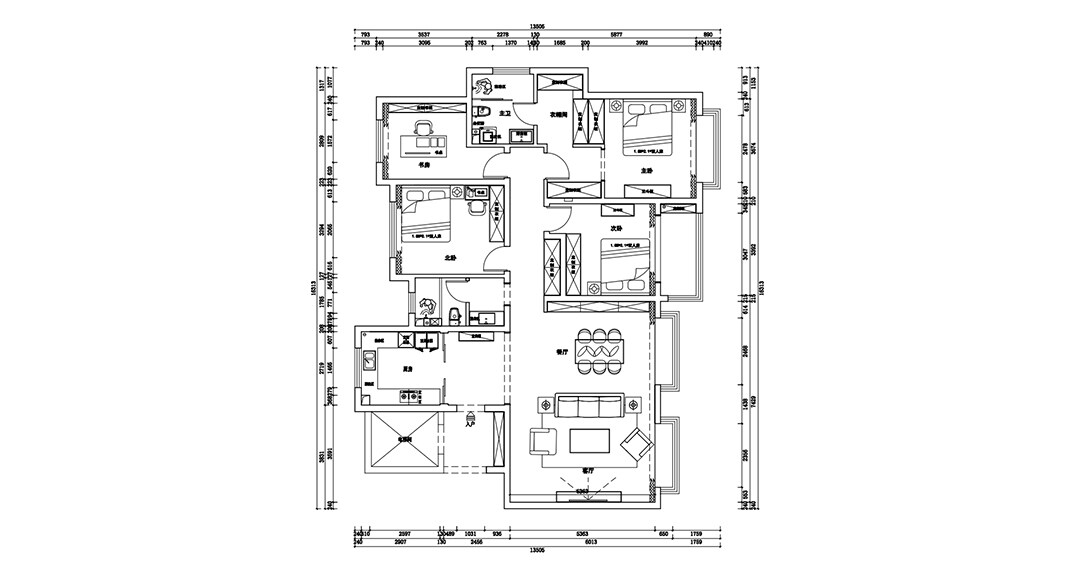 海信依云小镇莱茵185㎡四室一厅户型平面结构图.jpg